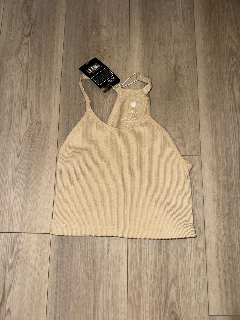 Ribbed Halter Crop Tank Top - Cream